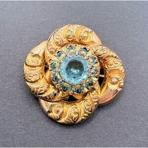 Vintage PSCO Plainville Stock 1/20 10KT Gold Filled Blue Crystal Floral Brooch